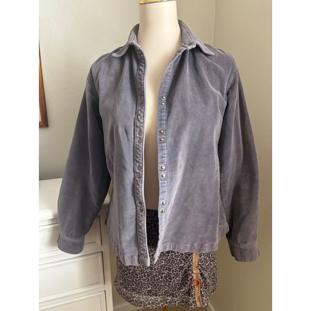 Cabelas Corduroy Shirt Jacket Gray Small Long Sleeve Snap Front Cotton Shacket